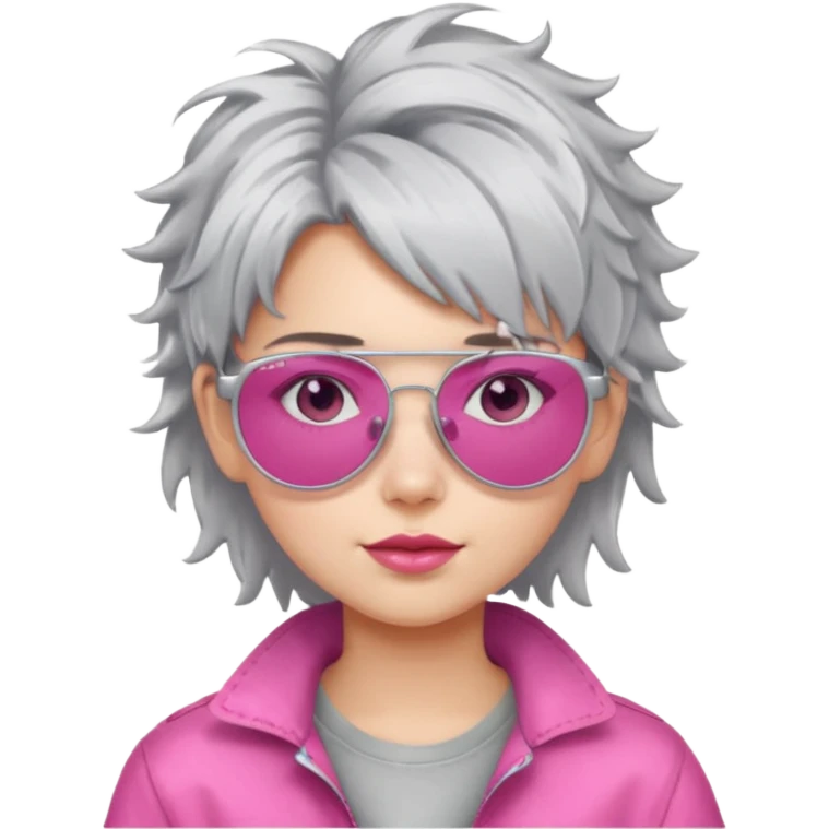 Girl with silver messy hair with pink aviators emoji