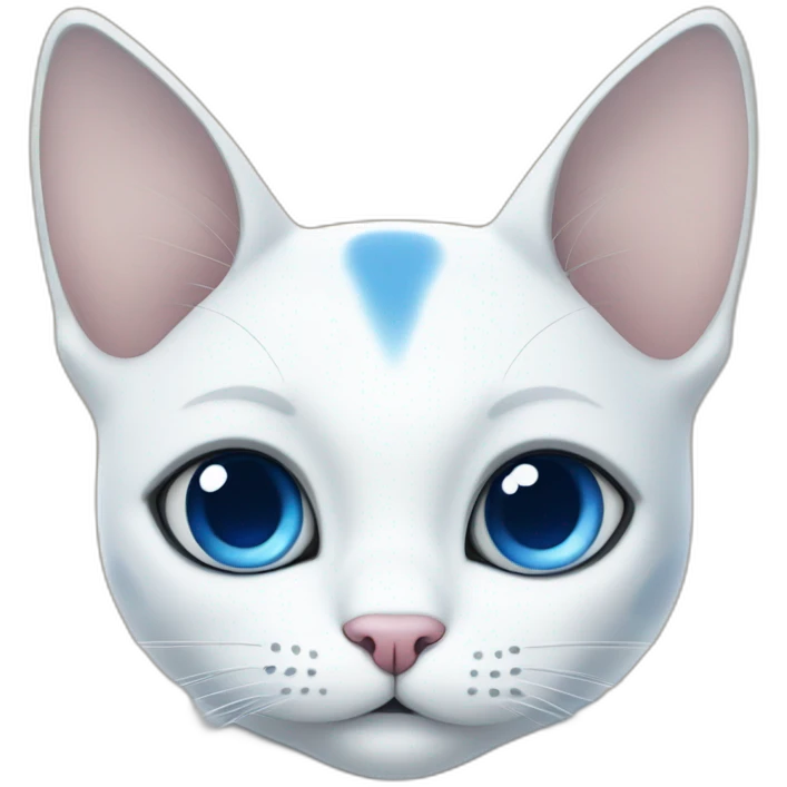 cartoon white and blue cat with one big blue spot on the right eye and on the ear, emoji