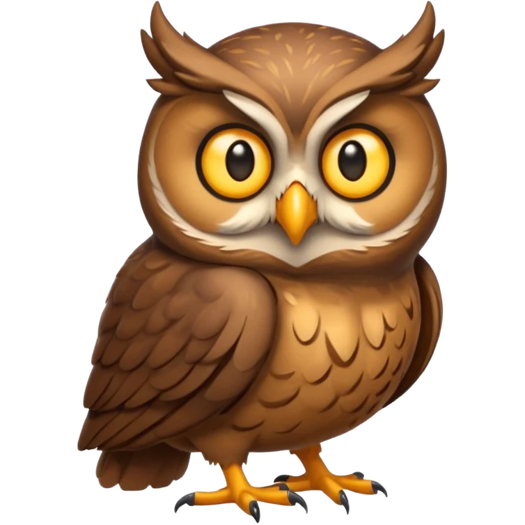 Emoji chouette  brun clair, yeux jaunes brillants, bec recourbé, sagesse et puissance, perchée sur un cerf emoji