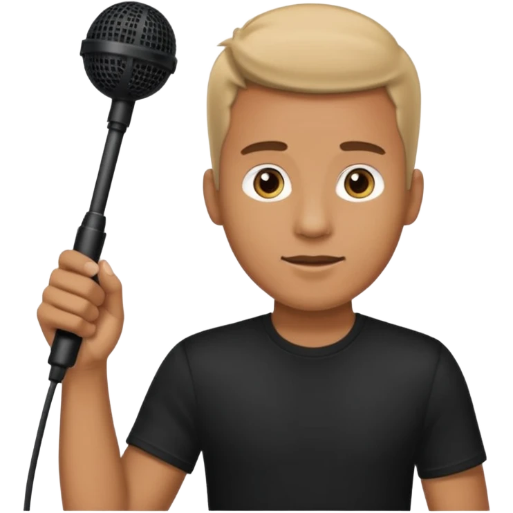 man holding a long ower head boom microphone emoji