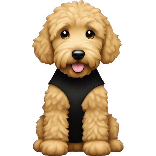 golden doodle with black tee shirt emoji