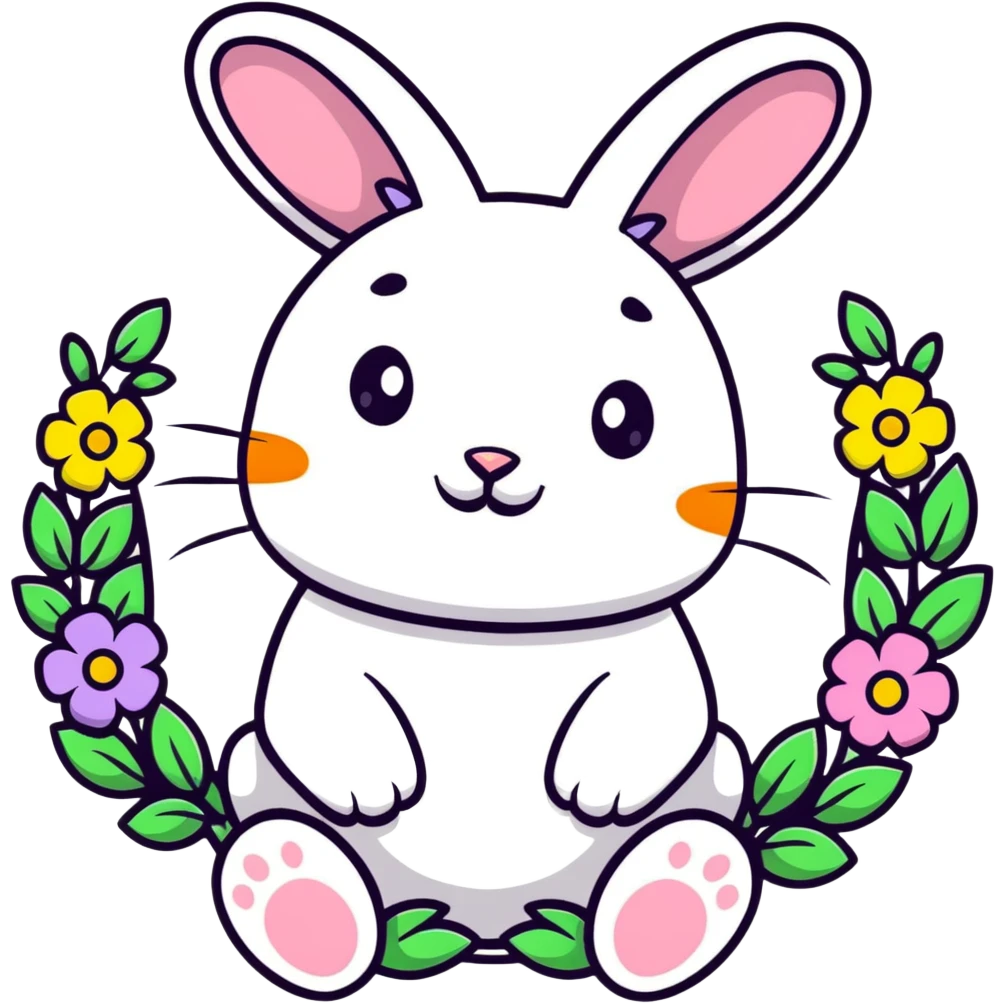 sweet bunny rabbit wearing colorful flower wreath emoji