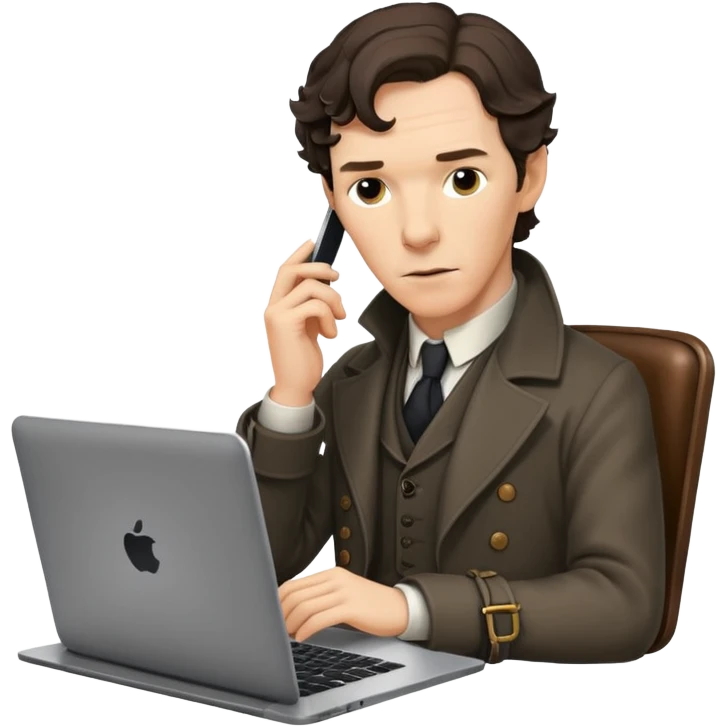 Sherlock Holmes (Benedict Cumberbatch) sits with the laptop emoji