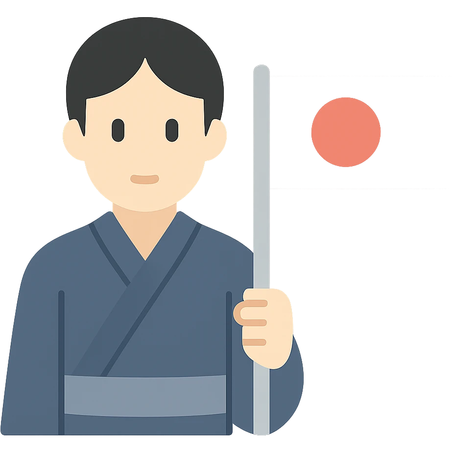 person in a traditional Japanese kimono holding the flag of Japan, color icon emoji