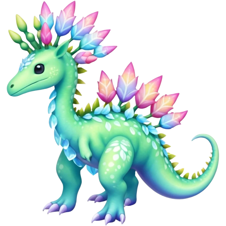 Shiny Exotic Colorful Meganium-Amaura-Aurorus-Fakémon-hybrid-creature (full body)  emoji