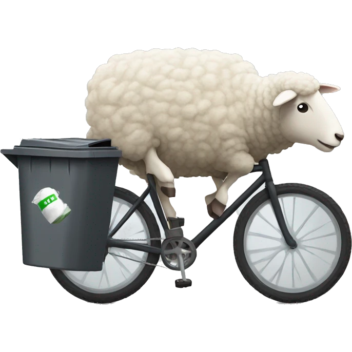 Sheep on bike hitting trash cans  emoji