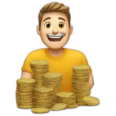 happy guy with stack of coins emoji