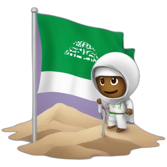 Arab person place the Saudi flag on the moon emoji