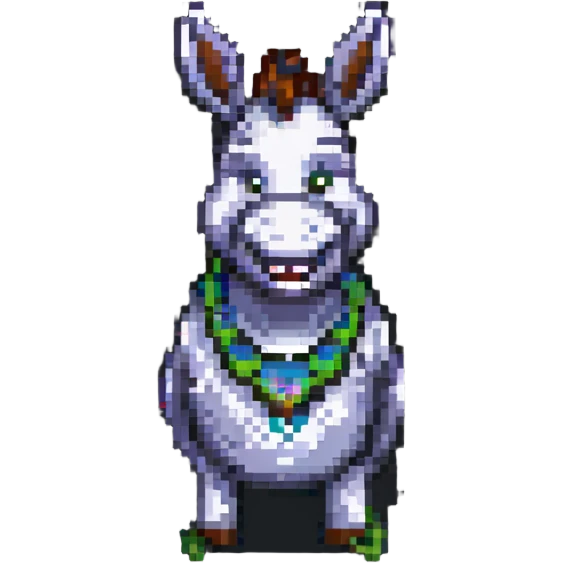 donkey from Shrek, smiling, friendly expression, pixel art emoji