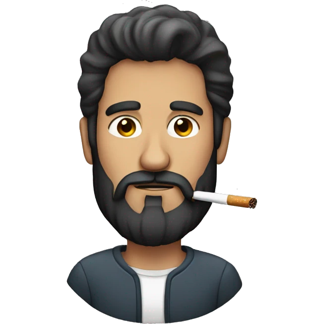 Man with dark hair and beard smoking emoji