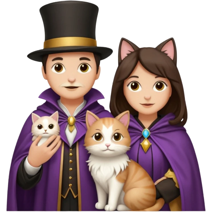 magician couple and their pet cat emoji
