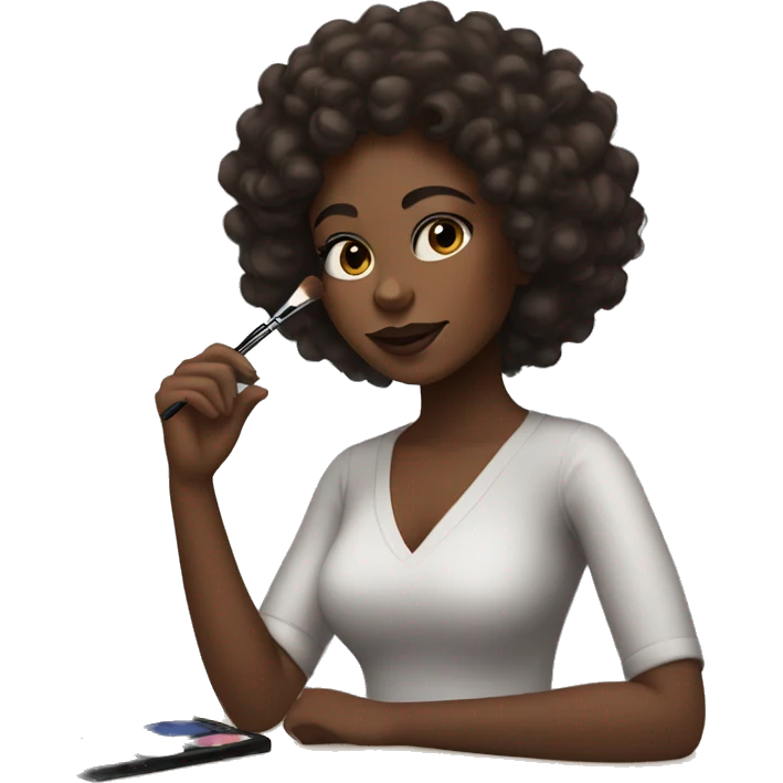 Brown skin black girl with curly hair doing makeup emoji