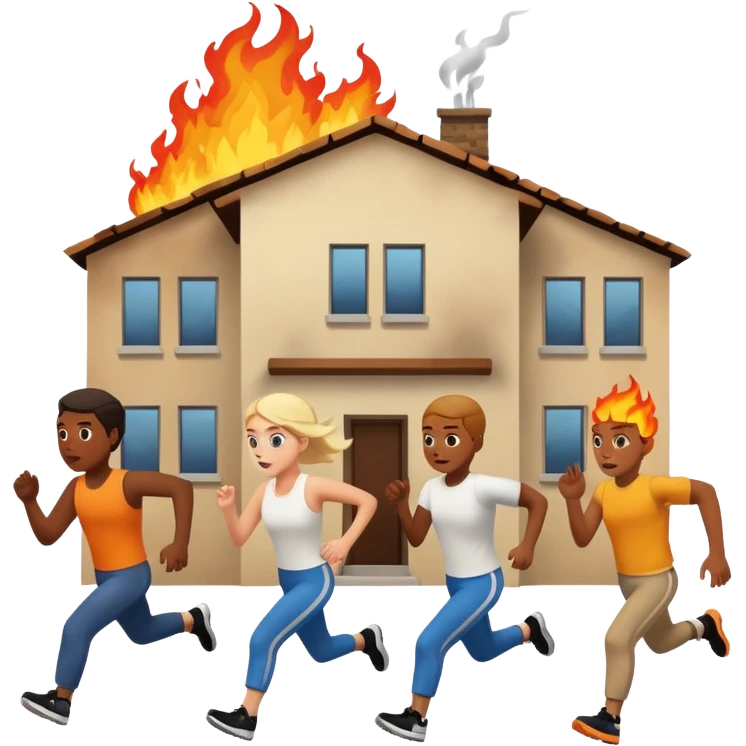 4 people running from burning building  emoji