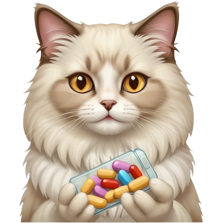 Adult ragdoll cat giving selling pills  emoji