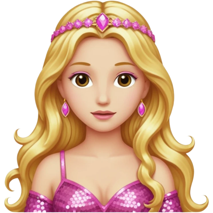 Venus, Goddess of Love with long golden blonde hair, pink sequin outfit emoji