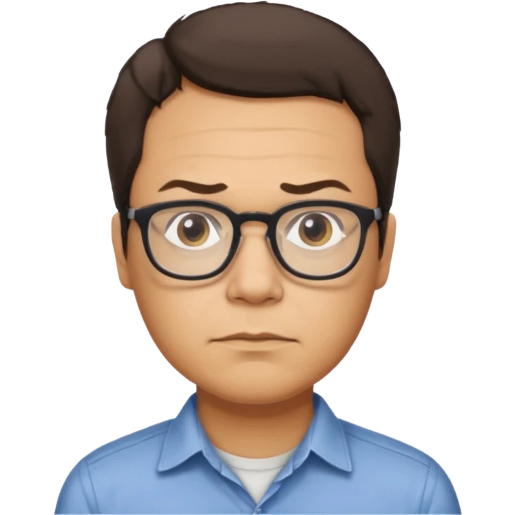 Emoji of Gustavo Petro, a man with glasses and short hair, serious expression, wearing a casual shirt emoji