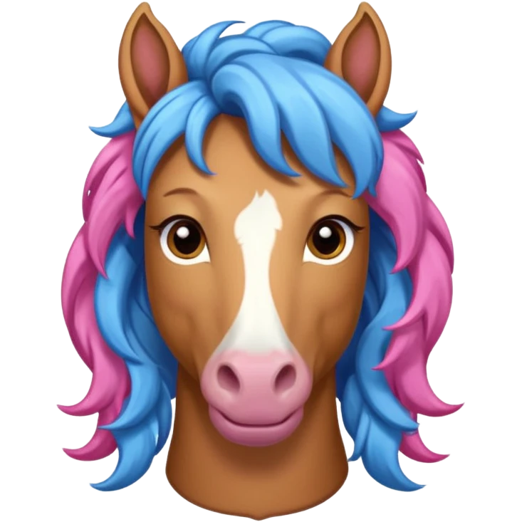  horse with curly and blue pink hair front view  emoji
