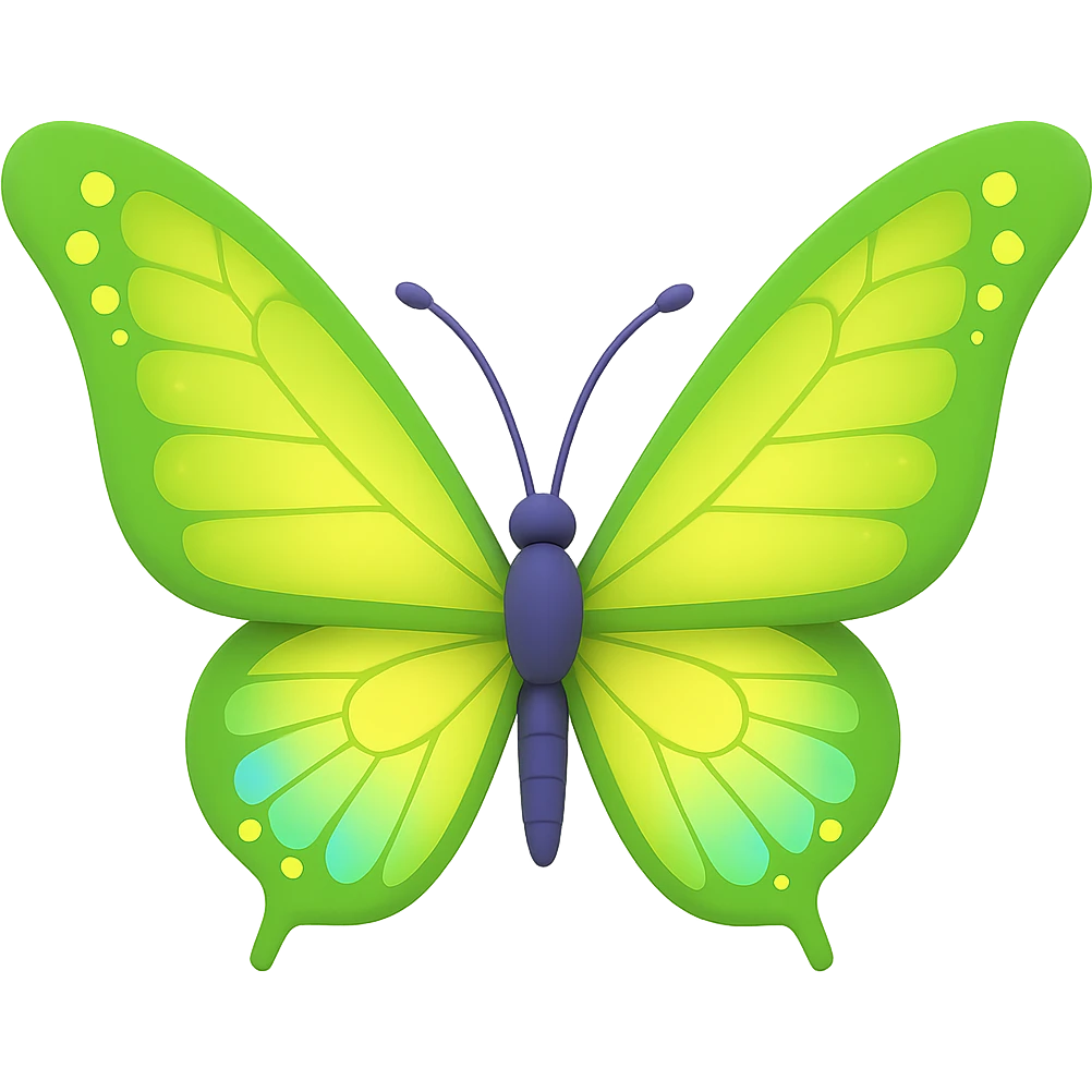 Change only the butterfly wings' color to a bright green #c0ff53. Keep all other details, effects, and the transparent background exactly as in the original design. emoji