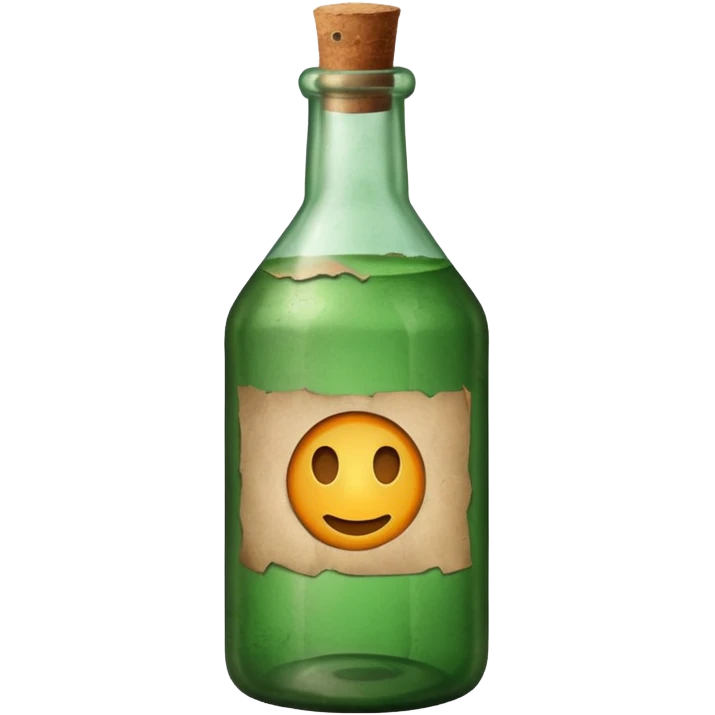 green old  glass bottle with a rolled  inside paper  like in movie  emoji