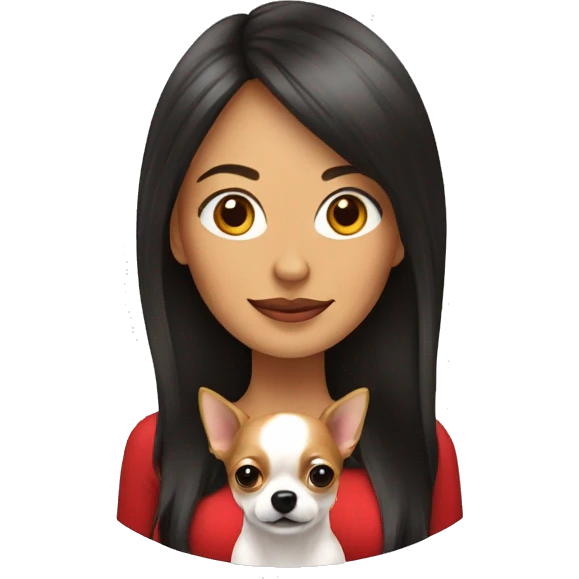 mujer con pelo muy largo rojo y su perro Chihuahua emoji