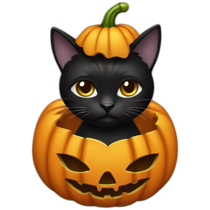 black cat in pumpkin costume emoji