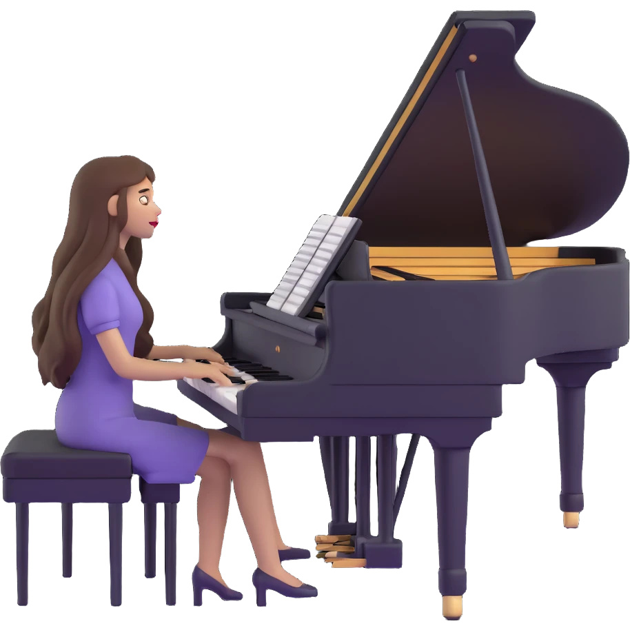 woman with extremely long hair playing the piano emoji