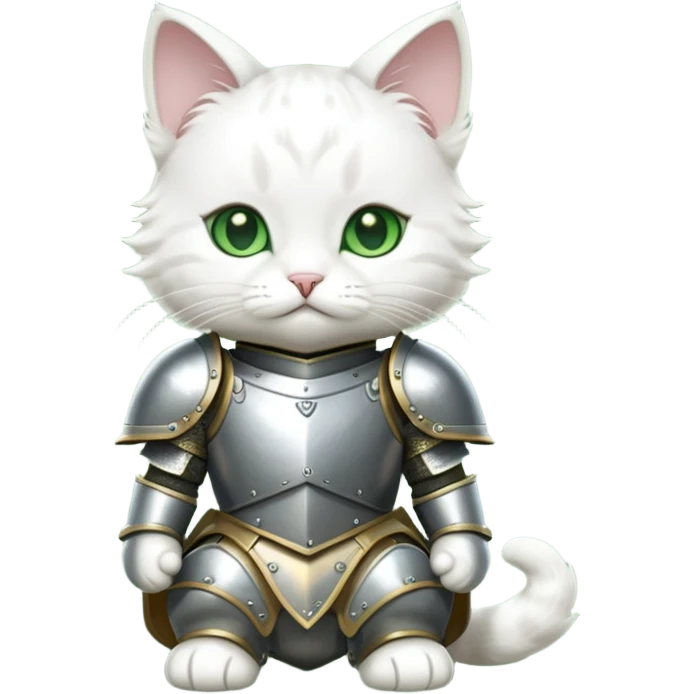 baby white cat in armor, full body emoji