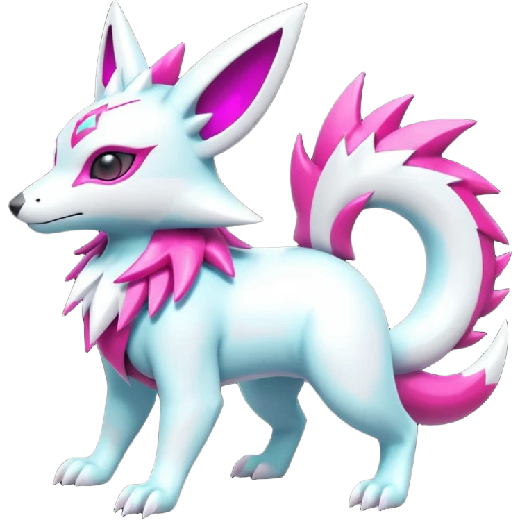 Neon glowing sparkly glittery White and magenta cyperpunk futuristic feral Zangoose-Manectric-Luxray-Umbreon-Vaporeon-Amaura-Electrike-fusion-creature  emoji