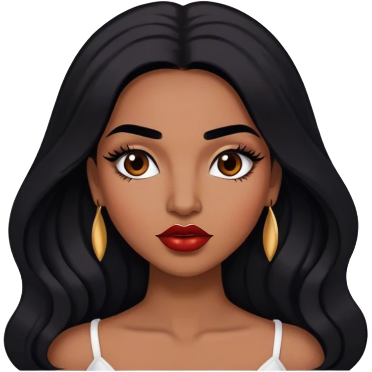 Woman with medium brown skin, medium arched dark brown eyebrows, full lashes,and long black hair, reddish lips emoji