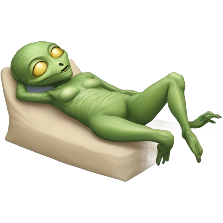 a Reptilian alien woman, full body, sleeping emoji