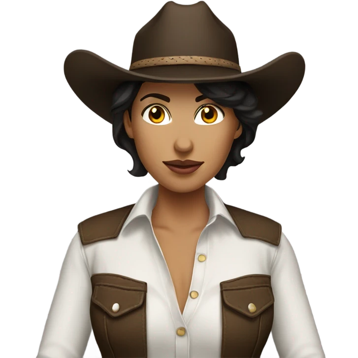 Dark Brunette short hair cowgirl white emoji