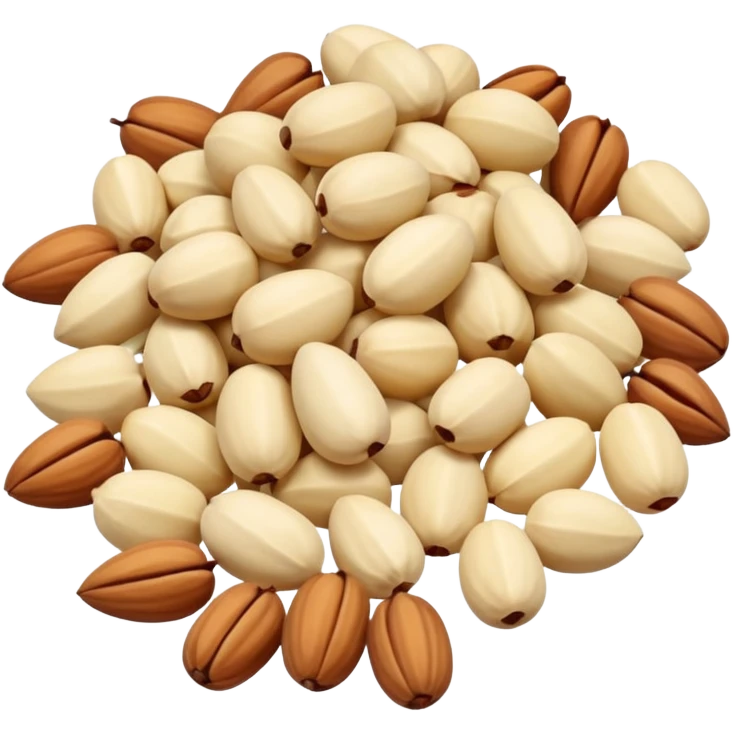 pile of pine nuts, no shell, smooth teardrop or oval shape, pale ivory color, matte texture, natural and raw, some size and shape variation, 3D clean style emoji