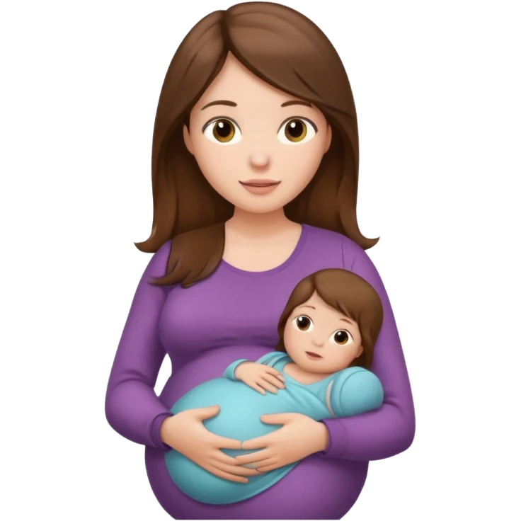 "Pregnant woman sitting with long brown hair and fair skin, holding a baby with short brown hair and fair skin." emoji
