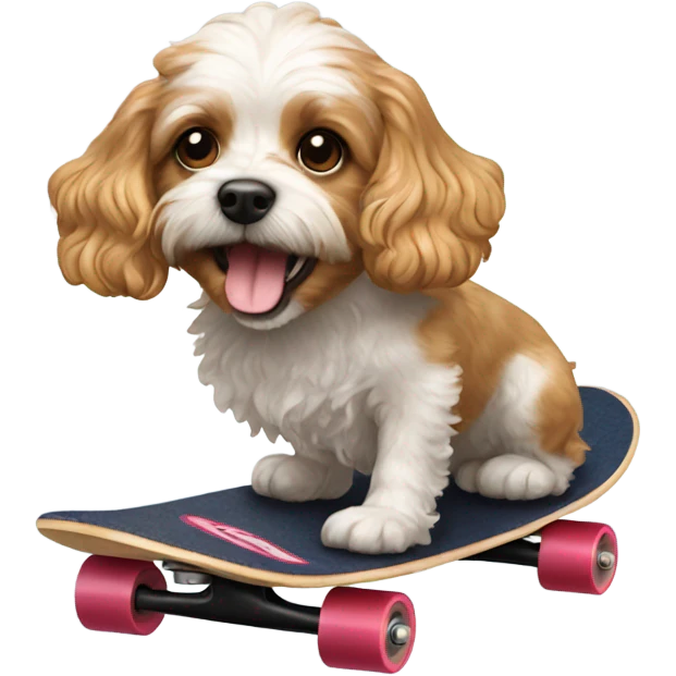 Cavapoo dog riding a skateboard emoji