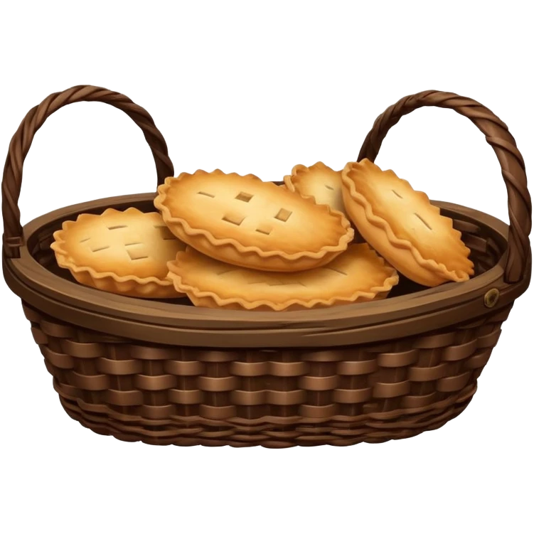 Dark Brown wicker basket with oval pies emoji