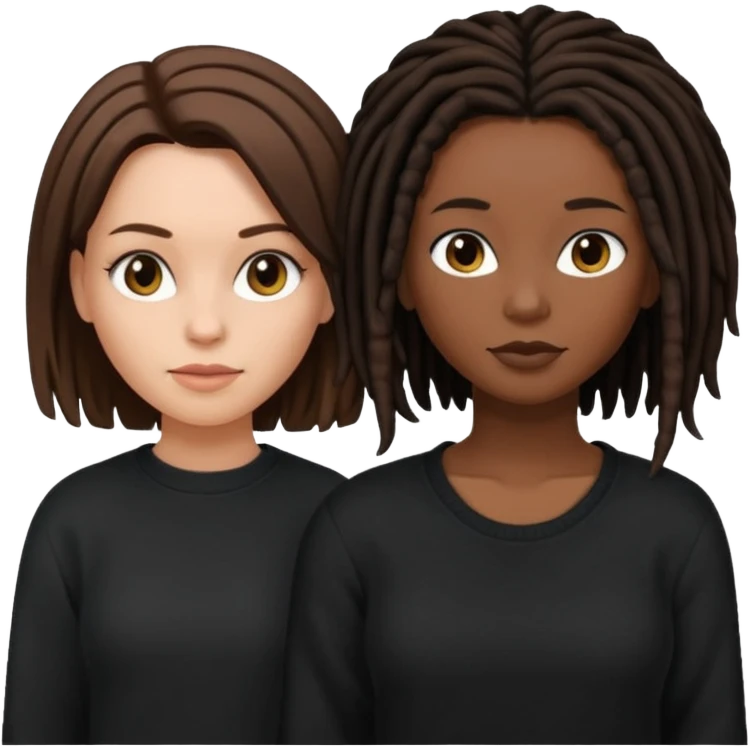 white woman brunette with very short hair and a black top. And black woman with long dread locks with a black sweater  emoji