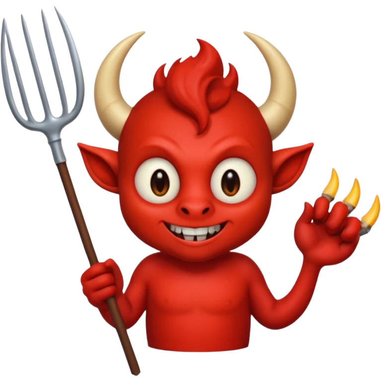 a Red devil, short horn Small red imp holding pitchfork, tail curled emoji