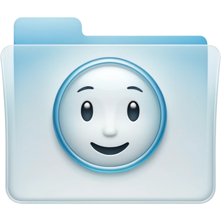 A simple emoji-style icon of a transparent white plastic folder, minimal and clean, with rounded corners, subtle translucency, soft shading, and a small self-care documents symbol on the front emoji