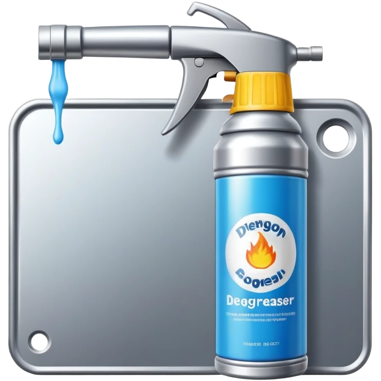 cleaning metal surface with degreaser spray, shiny clean metal emoji