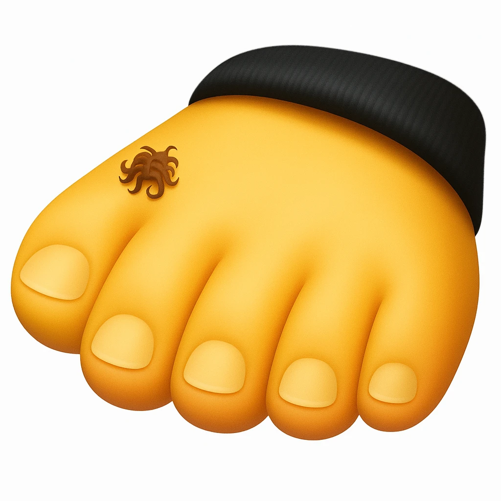 Make a foot emoji exactly like the reference image, in iOS emoji style. Same shape, color, and details, smooth and shiny. Add a slight blush to the toes. emoji