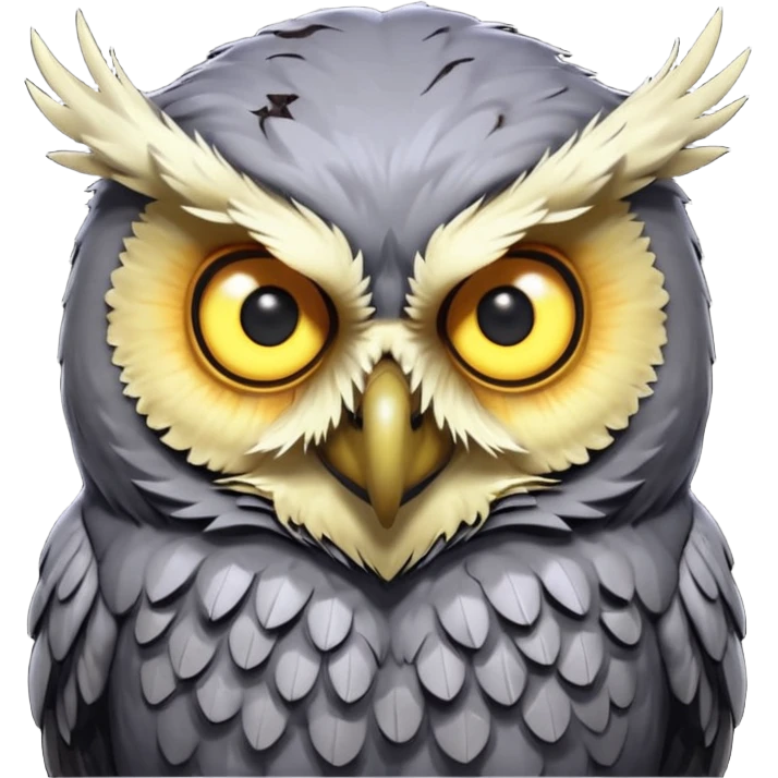 zombie owl portrait, head and shoulders only, ragged feathers, glowing eerie eyes, haunted night creature vibe, 3D cartoon, mobile game icon style, clean background, no text, no watermark
 emoji