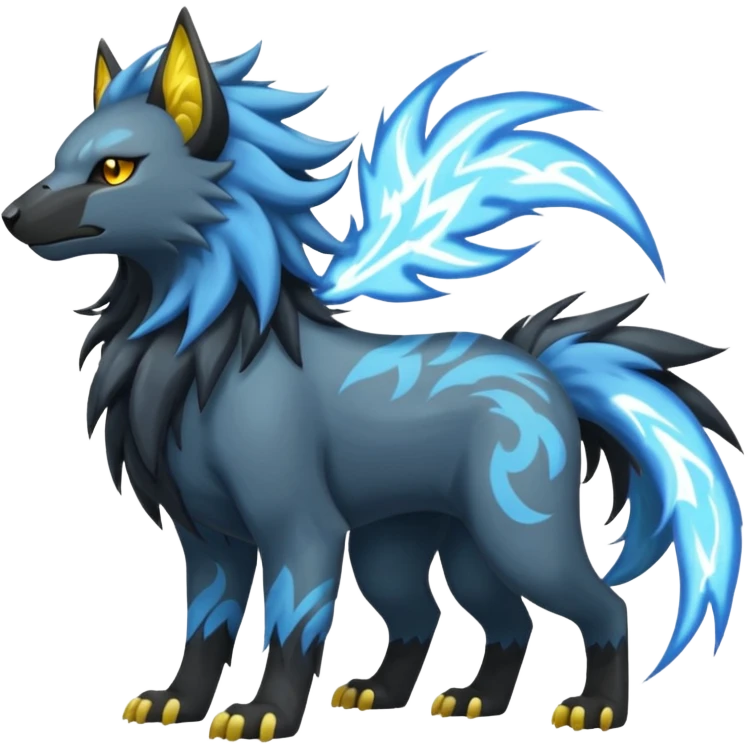 Storm-Grey Cloud-Swirled Heavy-Maned Thunder-Marked Electric Luxray-Manectric-hybrid-creature (full body) emoji