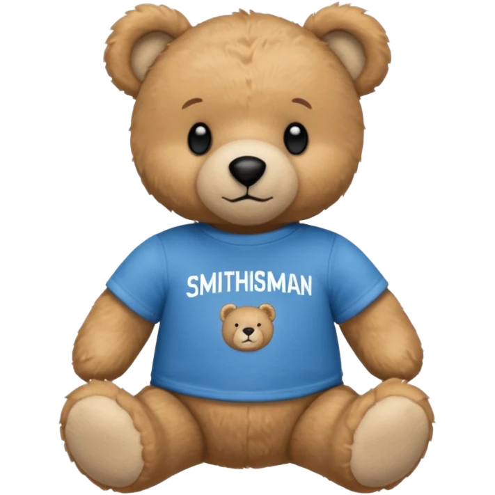 teddy bear wearing a blue tshirt that says smithsonian emoji