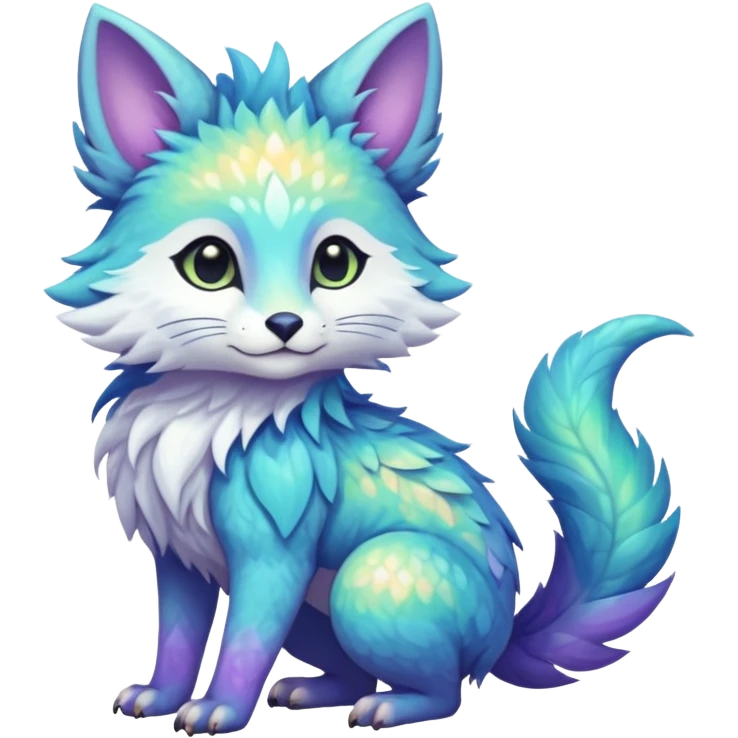Colorful dark tropical iridescent pastel white glorious divine exotic cute cool beautiful shiny beautiful fantasy-vernid-Trico-oncilla-animal-Fakémon-hybrid-fursona (full body) emoji