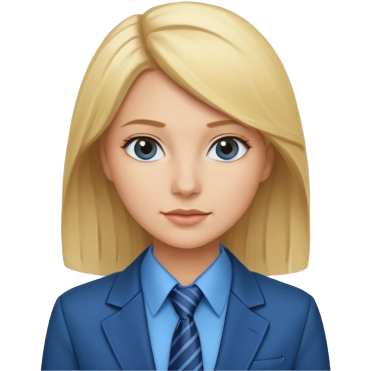 une femme blonde jolie avec une chemise et une veste et cravate bleu emoji
