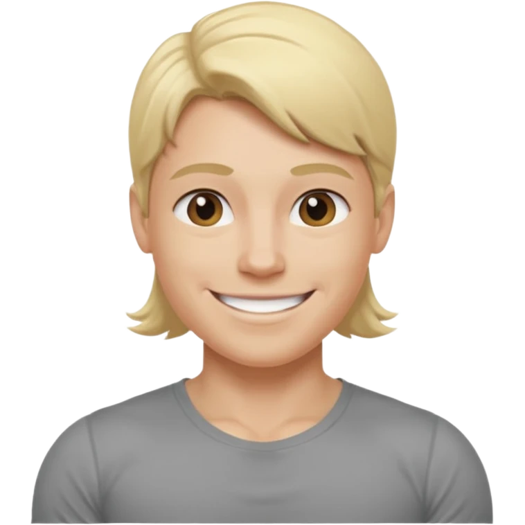 fais le meme blond, tee shirt gris mais musclé et fin qui sourie emoji