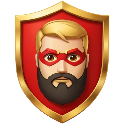 superhero logo with letter B and beard silhouette, shield emblem emoji