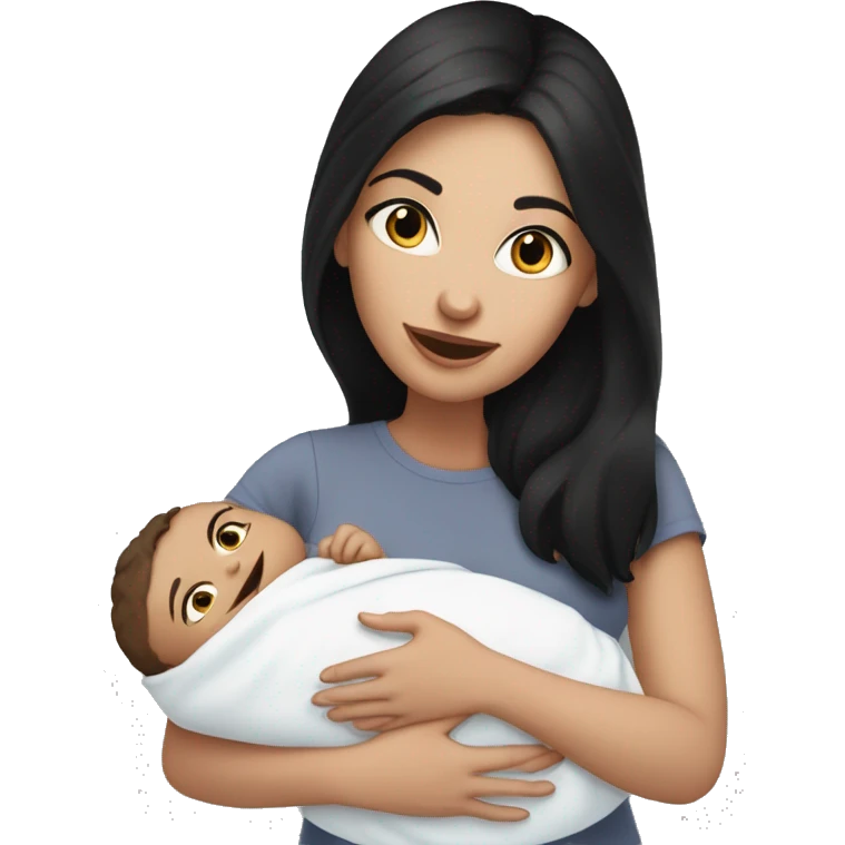 mom holding newborn baby girl with blue eyes white skin and black hair and white skin newborn girl bab white skin black hair emoji