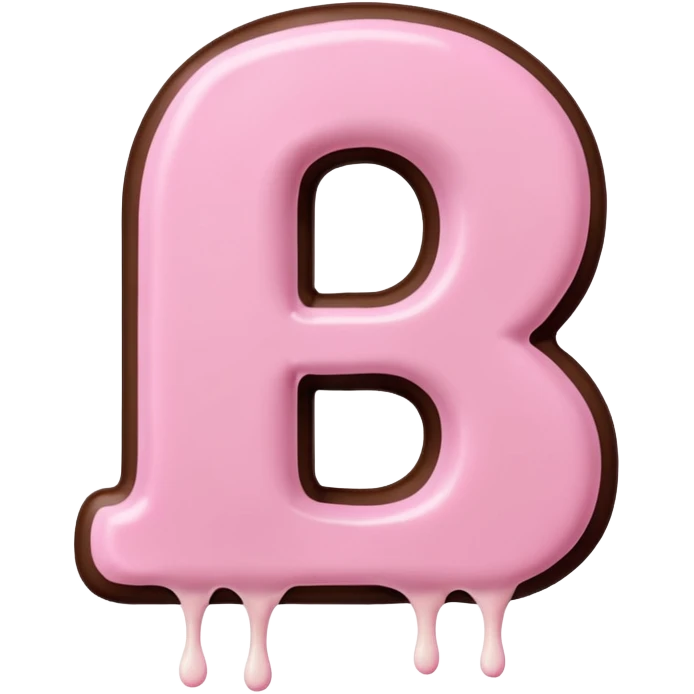 “Single pink bubble letter D, white outline, bottom dipped in chocolate with pink frosting drizzle, kawaii style, glossy, soft shading, clean outline, transparent background, Discord emoji size” emoji
