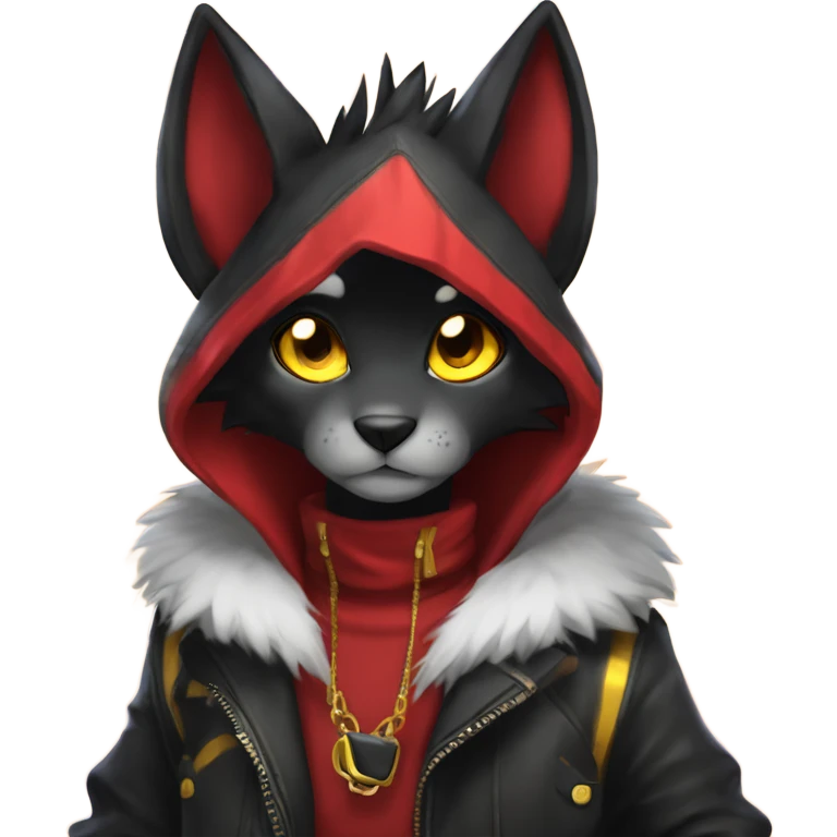 black Shiny Fionbri-Falvie-sparkle-sona with yellow eyes, red edgy markings full body fursona  emoji